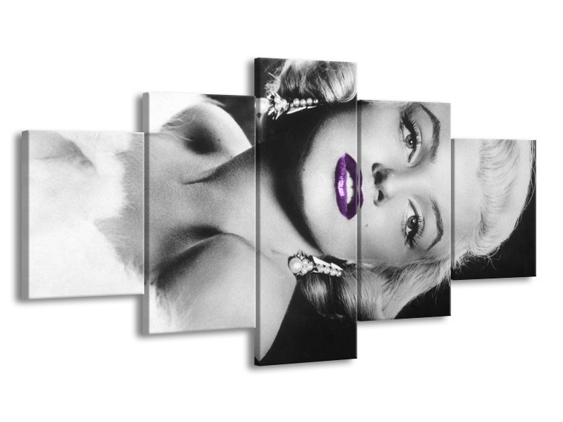 Canvas Schilderij Marilyn Monroe | Zwart, Grijs, Paars | 150x80cm 5Luik