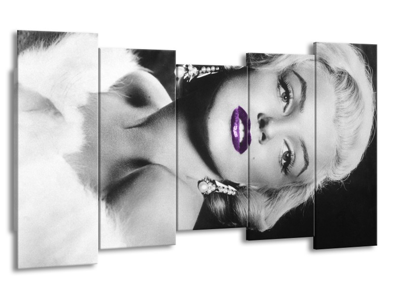 Glasschilderij Marilyn Monroe | Zwart, Grijs, Paars | 150x80cm 5Luik