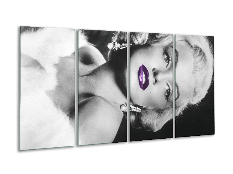 Canvas Schilderij Marilyn Monroe | Zwart, Grijs, Paars | 160x80cm 4Luik