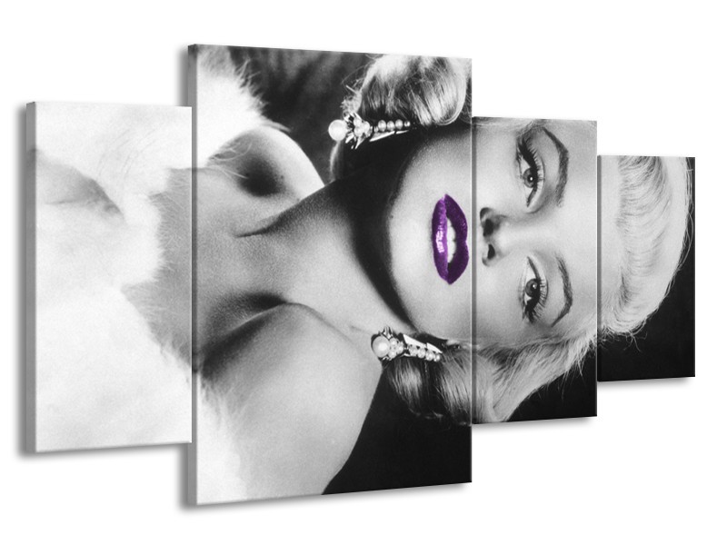 Canvas Schilderij Marilyn Monroe | Zwart, Grijs, Paars | 160x90cm 4Luik