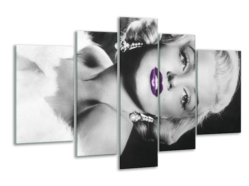 Glasschilderij Marilyn Monroe | Zwart, Grijs, Paars | 170x100cm 5Luik