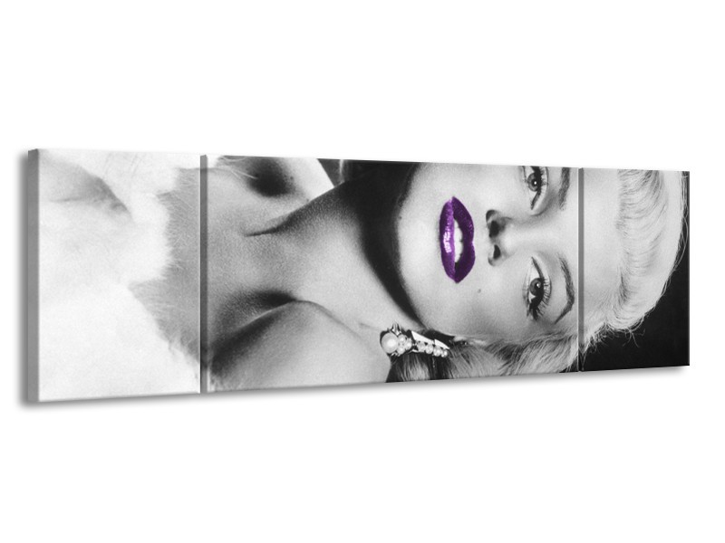 Glasschilderij Marilyn Monroe | Zwart, Grijs, Paars | 170x50cm 3Luik