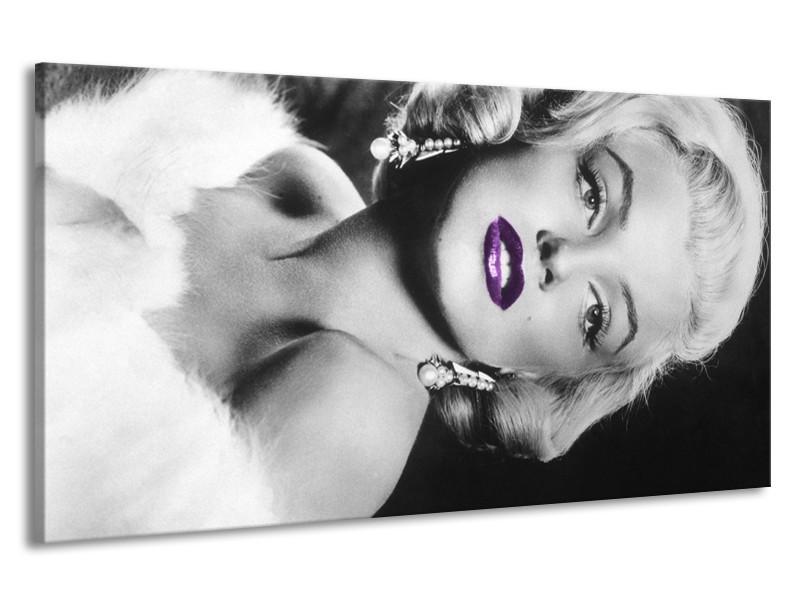 Canvas Schilderij Marilyn Monroe | Zwart, Grijs, Paars | 190x100cm 1Luik