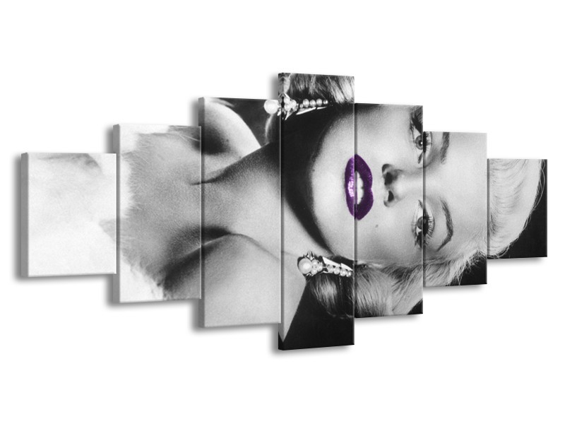 Canvas Schilderij Marilyn Monroe | Zwart, Grijs, Paars | 210x100cm 7Luik