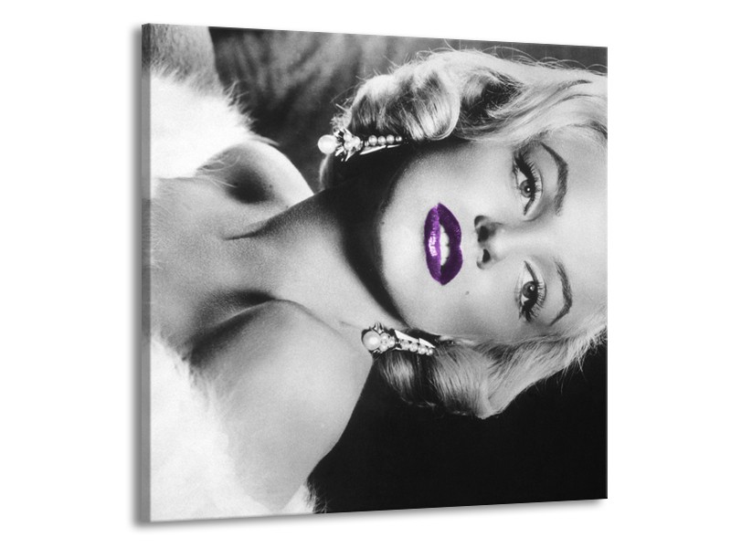 Glasschilderij Marilyn Monroe | Zwart, Grijs, Paars | 50x50cm 1Luik