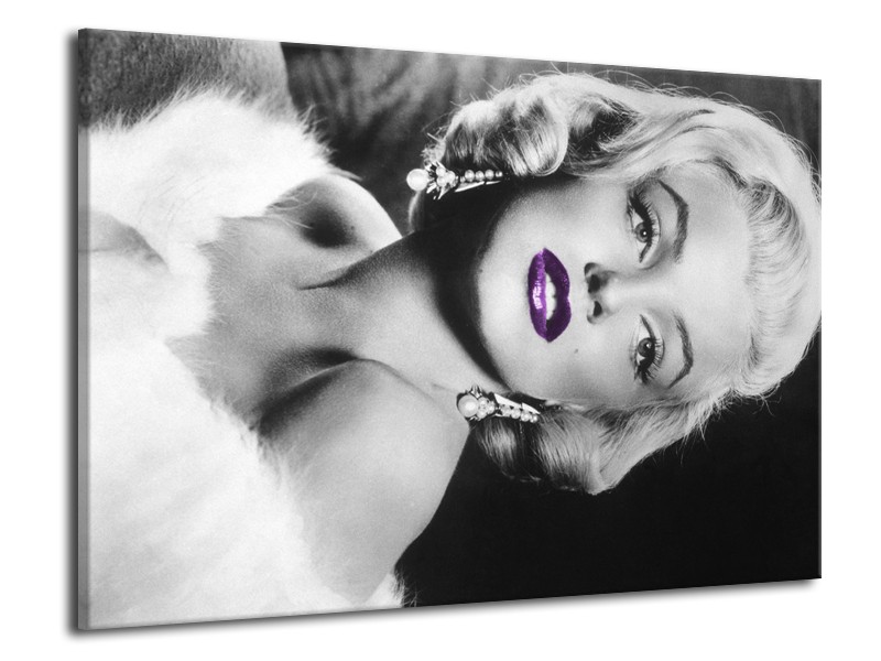 Glasschilderij Marilyn Monroe | Zwart, Grijs, Paars | 70x50cm 1Luik