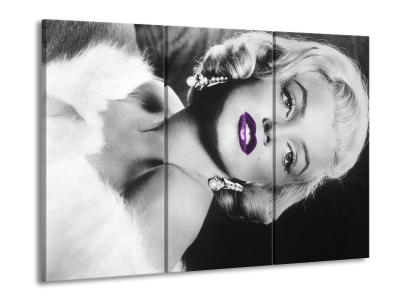 Canvas Schilderij Marilyn Monroe | Zwart, Grijs, Paars | 60x90cm 3Luik