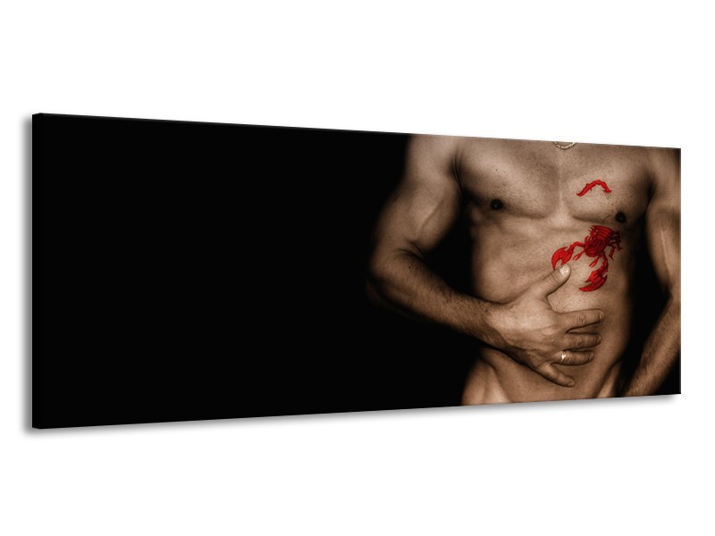 Canvas Schilderij Man, Akt | Zwart, Bruin, Rood | 145x58cm 1Luik