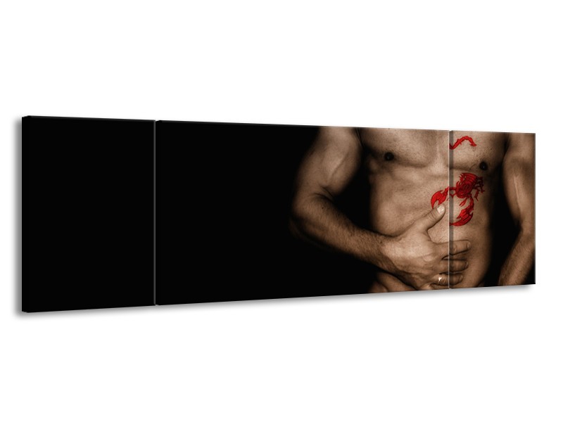 Glasschilderij Man, Akt | Zwart, Bruin, Rood | 170x50cm 3Luik