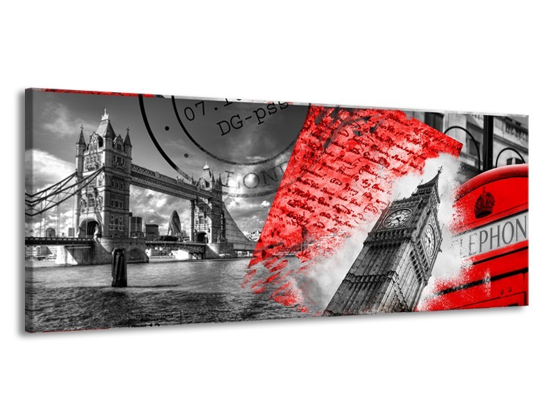 Canvas Schilderij Engeland, London | Grijs, Rood, Zwart | 145x58cm 1Luik