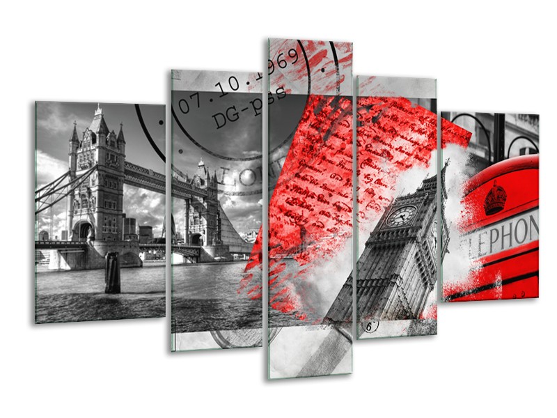 Glasschilderij Engeland, London | Grijs, Rood, Zwart | 170x100cm 5Luik