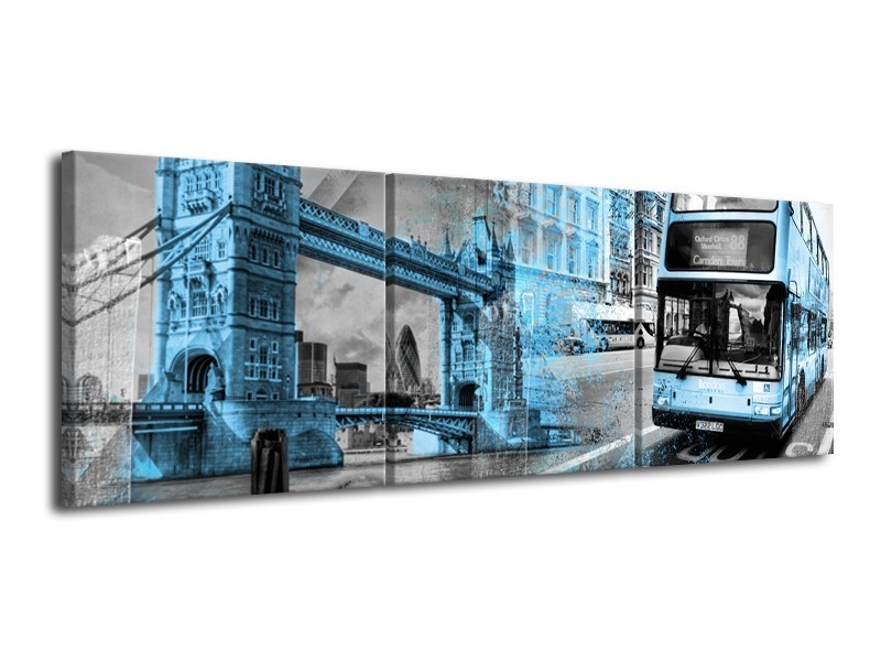 Glasschilderij Engeland, London | Grijs, Blauw, Zwart | 120x40cm 3Luik