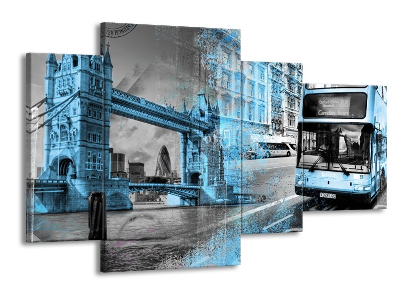 Canvas Schilderij Engeland, London | Grijs, Blauw, Zwart | 120x75cm 4Luik