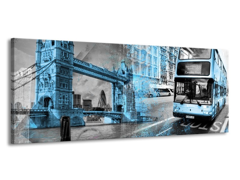 Canvas Schilderij Engeland, London | Grijs, Blauw, Zwart | 145x58cm 1Luik