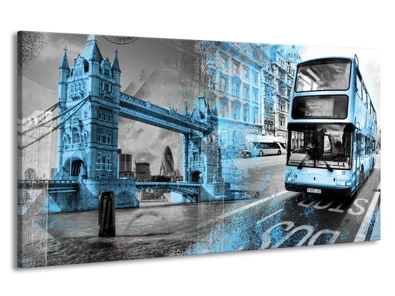 Canvas Schilderij Engeland, London | Grijs, Blauw, Zwart | 190x100cm 1Luik