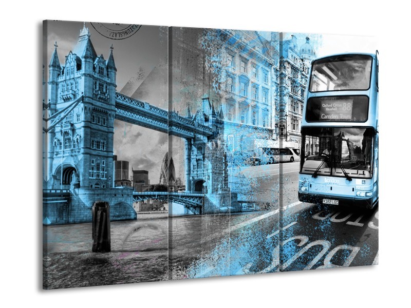 Glasschilderij Engeland, London | Grijs, Blauw, Zwart | 60x90cm 3Luik