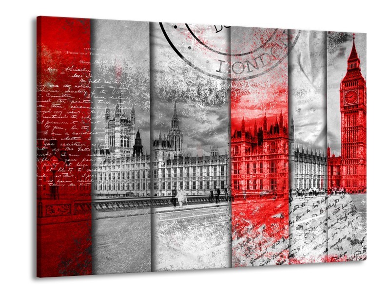 Canvas Schilderij Engeland, London | Grijs, Rood, Zwart | 100x70cm 1Luik