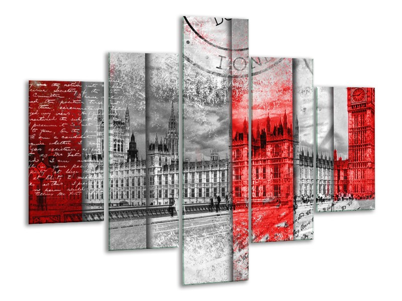 Glasschilderij Engeland, London | Grijs, Rood, Zwart | 100x70cm 5Luik