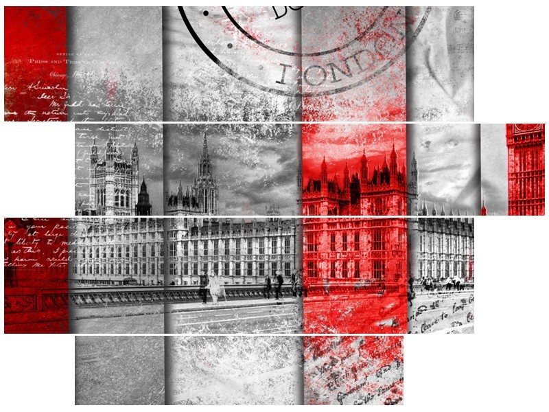 Canvas Schilderij Engeland, London | Grijs, Rood, Zwart | 115x85cm 4Luik