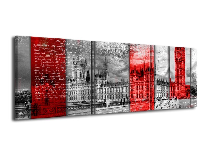 Glasschilderij Engeland, London | Grijs, Rood, Zwart | 120x40cm 3Luik