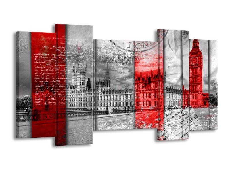 Canvas Schilderij Engeland, London | Grijs, Rood, Zwart | 120x65cm 5Luik