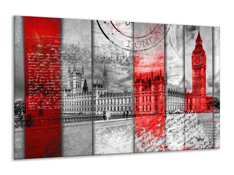 Glasschilderij Engeland, London | Grijs, Rood, Zwart | 120x70cm 1Luik