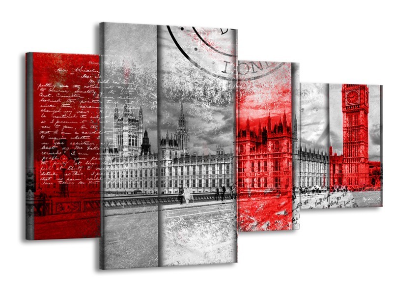 Glasschilderij Engeland, London | Grijs, Rood, Zwart | 120x75cm 4Luik