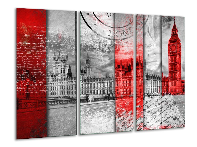 Glasschilderij Engeland, London | Grijs, Rood, Zwart | 120x80cm 3Luik