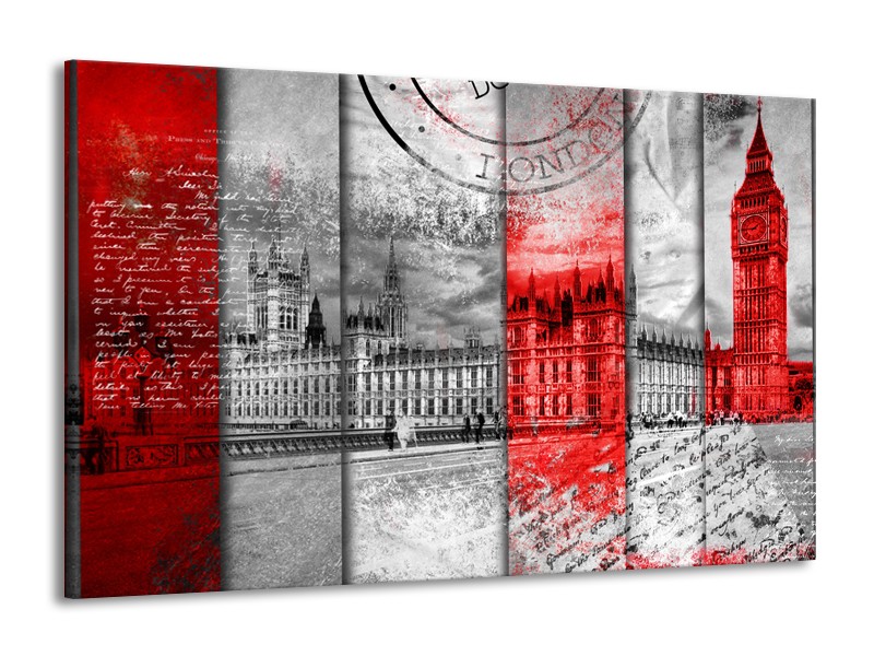 Glasschilderij Engeland, London | Grijs, Rood, Zwart | 140x90cm 1Luik