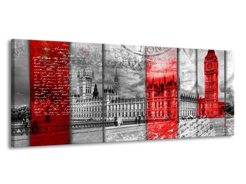 Glasschilderij Engeland, London | Grijs, Rood, Zwart | 145x58cm 1Luik