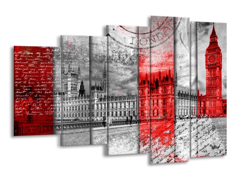 Glasschilderij Engeland, London | Grijs, Rood, Zwart | 150x100cm 5Luik