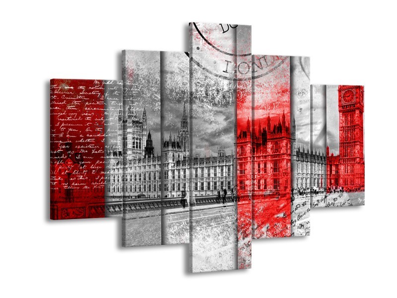 Glasschilderij Engeland, London | Grijs, Rood, Zwart | 150x105cm 5Luik