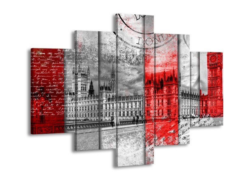 Canvas Schilderij Engeland, London | Grijs, Rood, Zwart | 150x105cm 5Luik