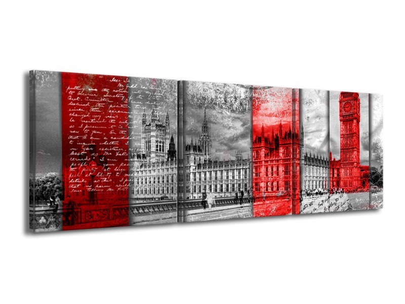 Glasschilderij Engeland, London | Grijs, Rood, Zwart | 150x50cm 3Luik