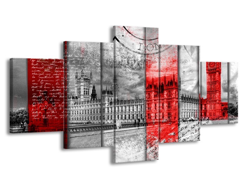 Canvas Schilderij Engeland, London | Grijs, Rood, Zwart | 150x80cm 5Luik