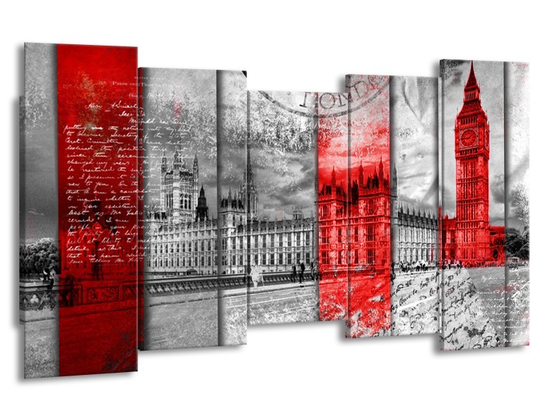 Glasschilderij Engeland, London | Grijs, Rood, Zwart | 150x80cm 5Luik