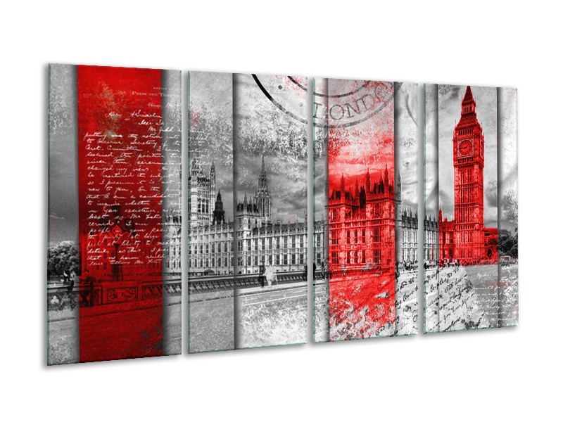 Canvas Schilderij Engeland, London | Grijs, Rood, Zwart | 160x80cm 4Luik