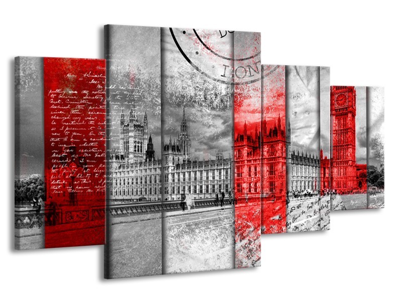 Glasschilderij Engeland, London | Grijs, Rood, Zwart | 160x90cm 4Luik