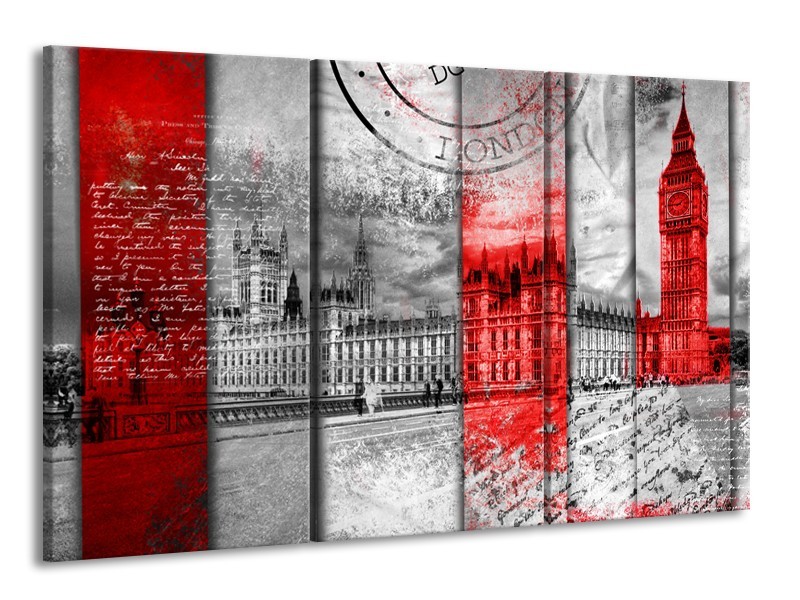 Canvas Schilderij Engeland, London | Grijs, Rood, Zwart | 165x100cm 3Luik