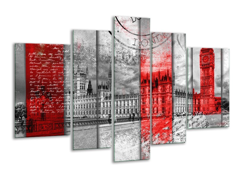 Glasschilderij Engeland, London | Grijs, Rood, Zwart | 170x100cm 5Luik