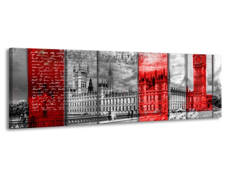 Glasschilderij Engeland, London | Grijs, Rood, Zwart | 170x50cm 3Luik