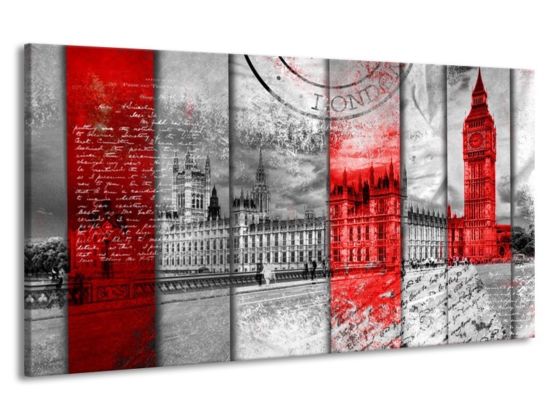 Canvas Schilderij Engeland, London | Grijs, Rood, Zwart | 190x100cm 1Luik