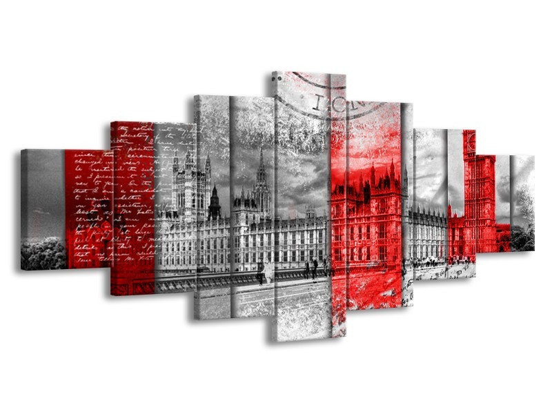 Glasschilderij Engeland, London | Grijs, Rood, Zwart | 210x100cm 7Luik