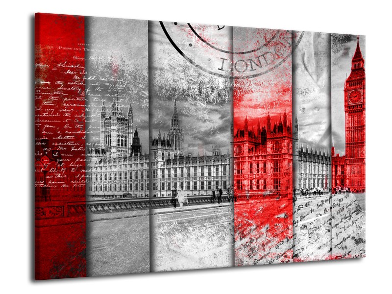 Glasschilderij Engeland, London | Grijs, Rood, Zwart | 70x50cm 1Luik