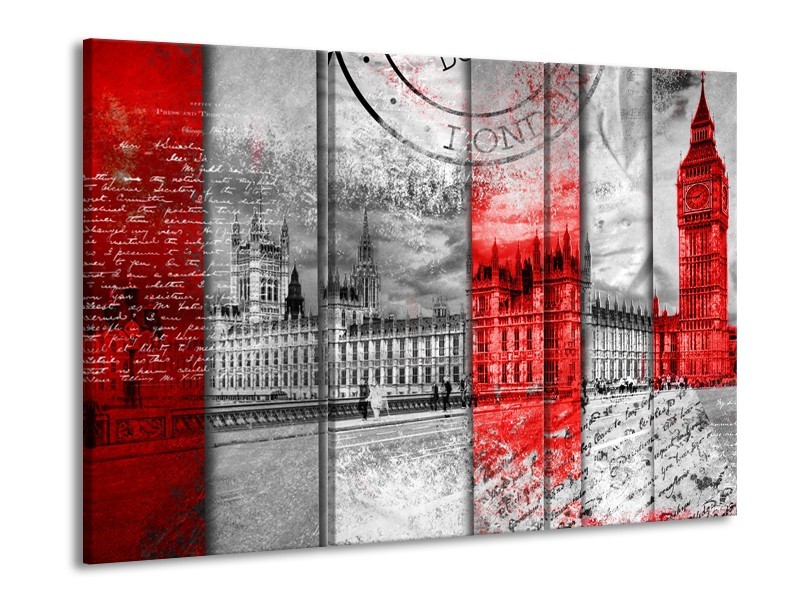 Canvas Schilderij Engeland, London | Grijs, Rood, Zwart | 60x90cm 3Luik