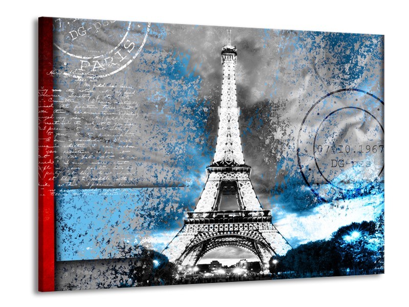 Glasschilderij Parijs, Eiffeltoren | Grijs, Blauw, Zwart | 100x70cm 1Luik