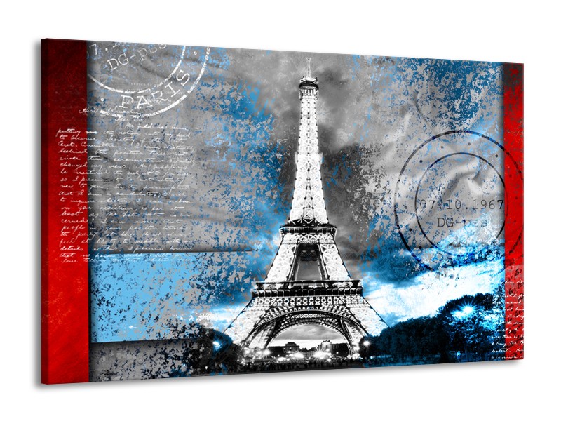 Canvas Schilderij Parijs, Eiffeltoren | Grijs, Blauw, Zwart | 140x90cm 1Luik