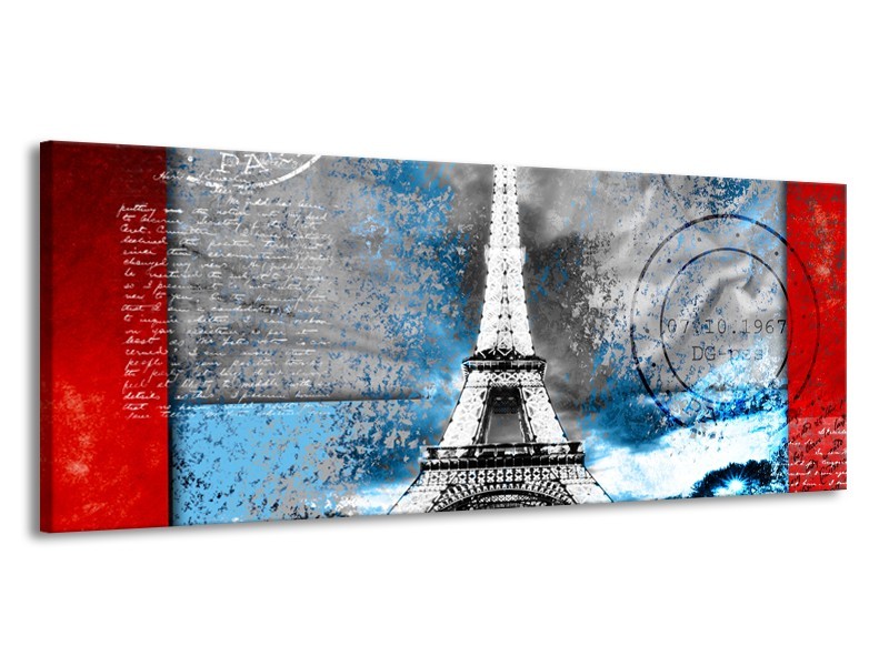 Glasschilderij Parijs, Eiffeltoren | Grijs, Blauw, Zwart | 145x58cm 1Luik