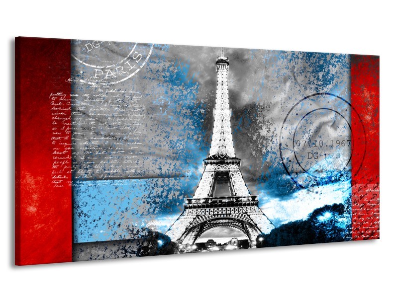 Canvas Schilderij Parijs, Eiffeltoren | Grijs, Blauw, Zwart | 170x90cm 1Luik