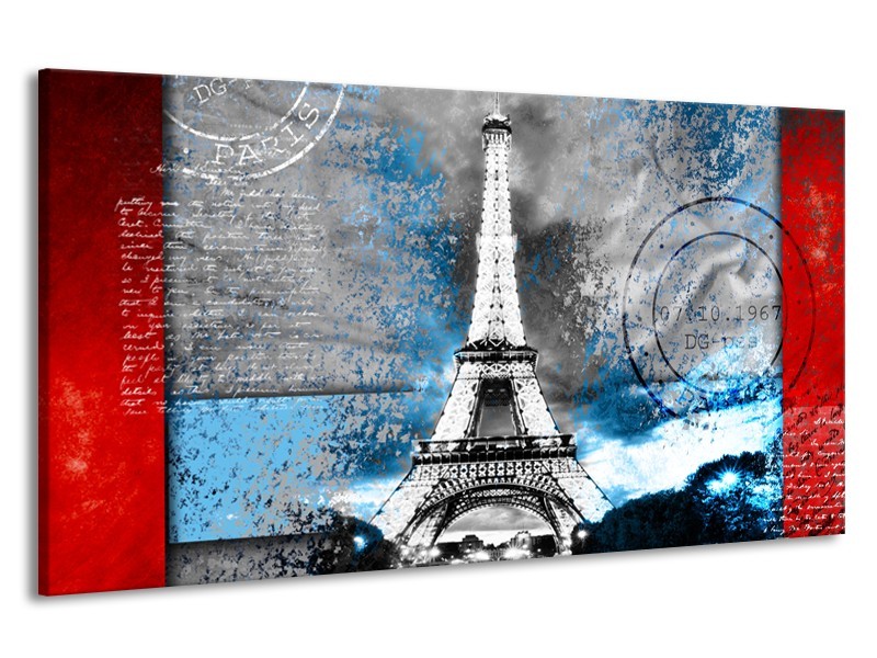 Canvas Schilderij Parijs, Eiffeltoren | Grijs, Blauw, Zwart | 190x100cm 1Luik